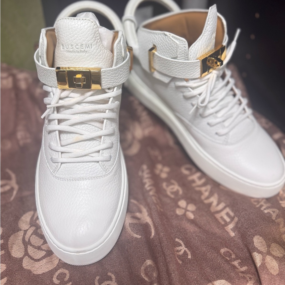 Buscemi White and Gold Leather Sneakers